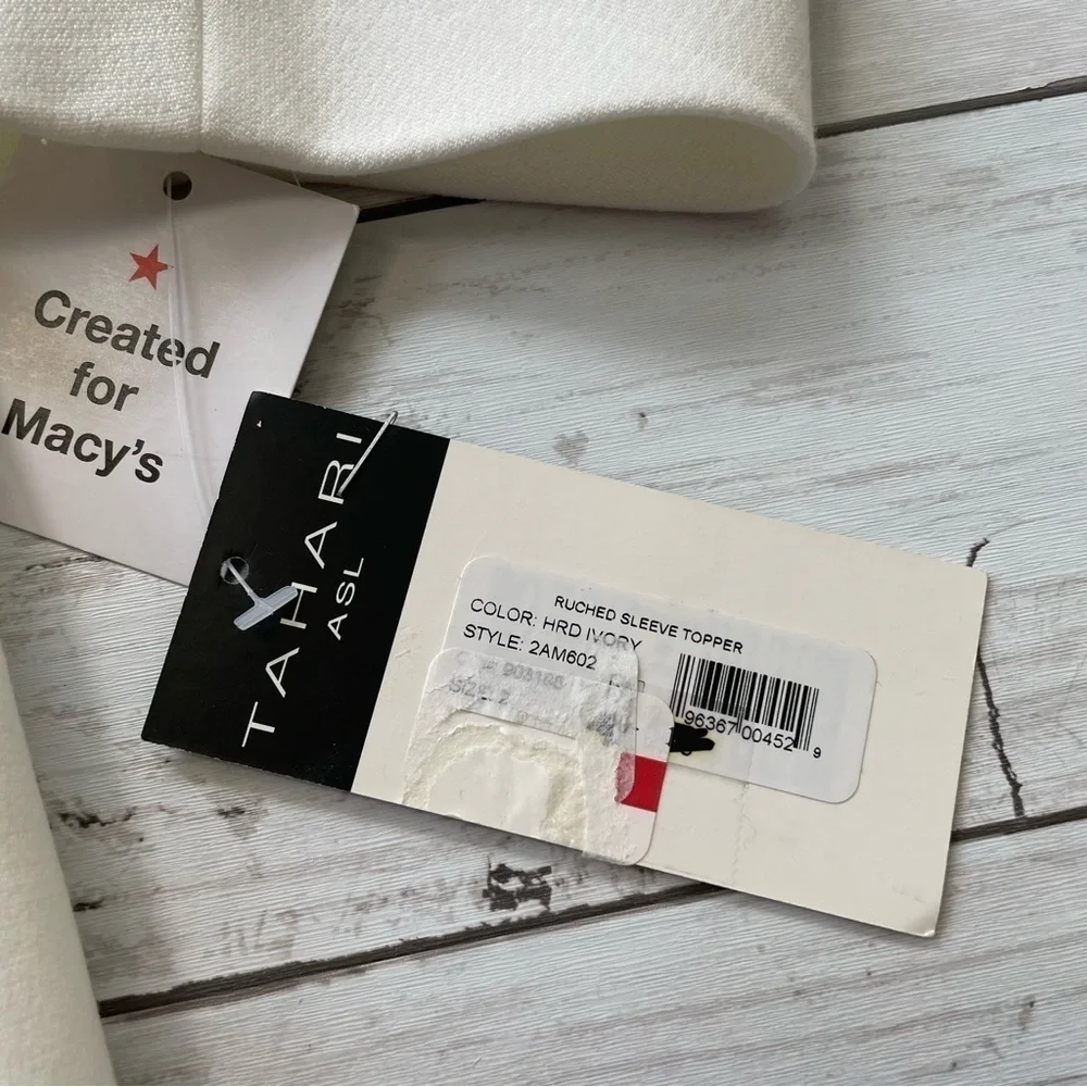 Tahari Asl Ruched Sleeve White Women Blazer Size 2 - Picture 5 of 11